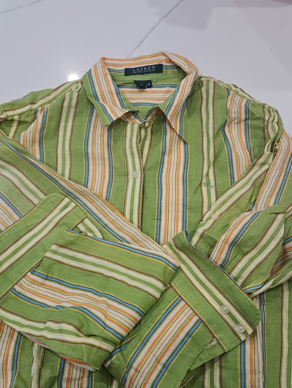 Lauren Ralph Lauren Green Multistripe Button-Up Shirt